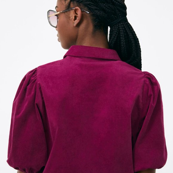 SUNCOO bright plum corduroy ruffle blouse/shirt, size small - Picture 9 of 12